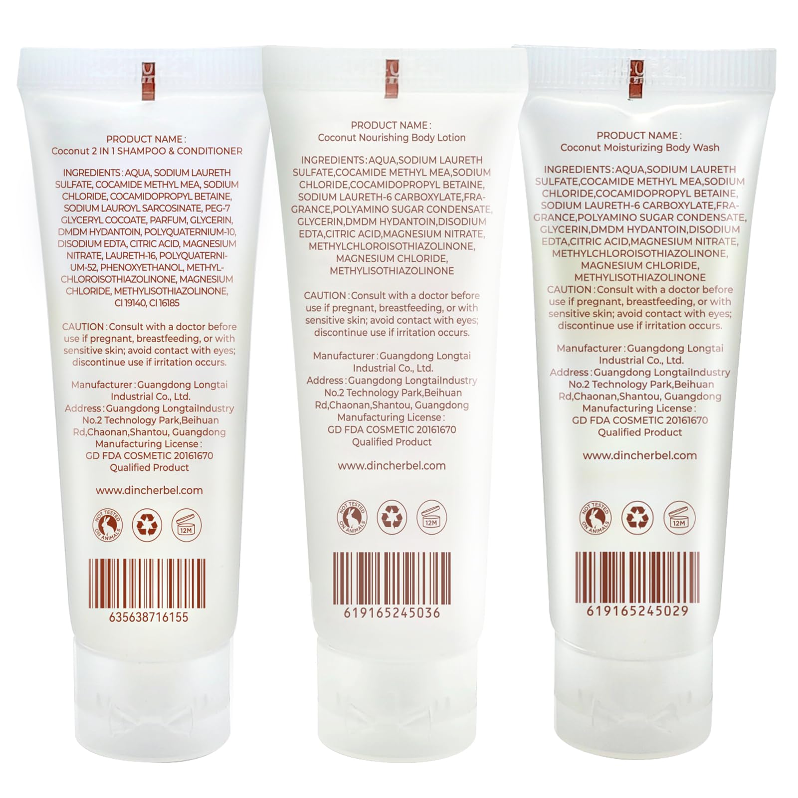 Travel Size Toiletries Kits, Bulk Mini Hotel Guest Amenities (Tropical Coconut, 1oz each), 3-Piece Sets Refreshing Coconut Scent - 50 Shampoo & Conditioner 2 in 1, 50 Body Wash and 50 Body Lotion